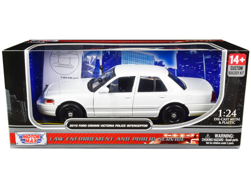 1/24 Motormax 2010 Ford Crown Victoria Police Interceptor Unmarked White "Custom Builder's Kit" Series Diecast Car Model