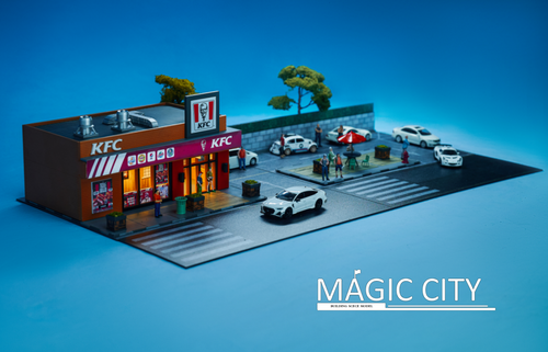 1/64 Magic City KFC Shop & Parking Lot Diorama with Lights (cars & figures NOT included)