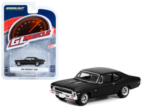 1969 Chevrolet Nova Custom Matt Black "Greenlight Muscle" Series 27 1/64 Diecast Model Car by Greenlight