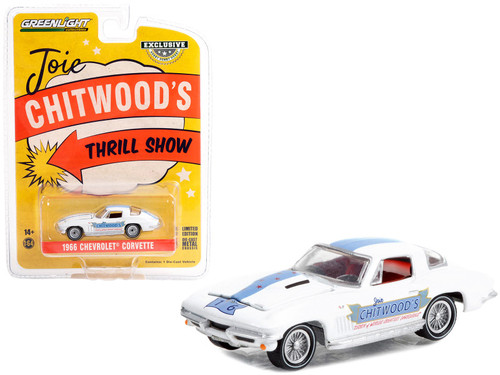 1966 Chevrolet Corvette White with Blue Stripes "Joie Chitwood’s Thrill Show: Legion of Worlds Greatest Daredevils" "Hobby Exclusive" Series 1/64 Diecast Model Car by Greenlight