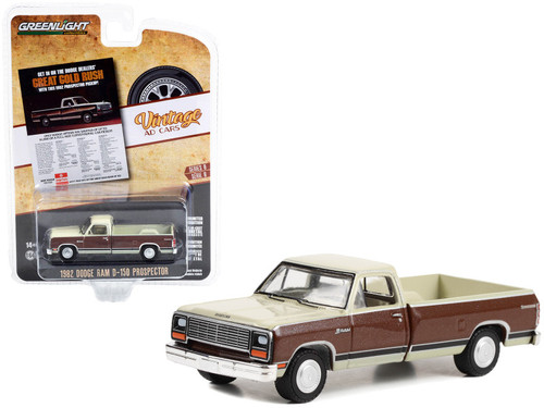 1982 Dodge Ram D-150 Prospector Pickup Truck Brown Metallic and Tan "Get In On The Dodge Dealers' Great Gold Rush" "Vintage Ad Cars" Series 8 1/64 Diecast Model Car by Greenlight