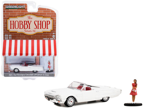 1965 Ford Thunderbird Convertible White and Woman in Dress "The Hobby Shop" Series 14 1/64 Diecast Model Car by Greenlight