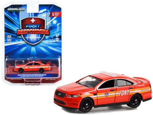 2016 Ford Police Interceptor Sedan Red "FDNY (The Official Fire Department City of New York)" "First Responders" Series 1 1/64 Diecast Model Car by Greenlight