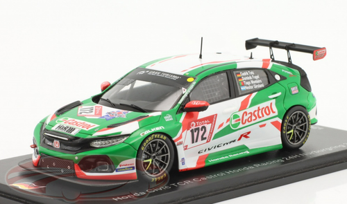 1/43 Spark 2021 Honda Civic TCR #172 24h Nürburgring Castrol Honda Racing Autohaus M. Fugel e.K Dominik Fugel, Tiago Monteiro, Cedrik Totz, Nestor Girolami Car Model