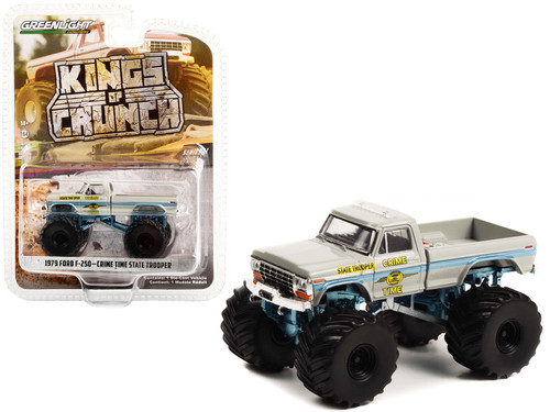 1979 Ford F-250 Monster Truck Gray with Blue Stripes "Crime Time State Trooper" "Kings of Crunch" Series 11 1/64 Diecast Model Car by Greenlight