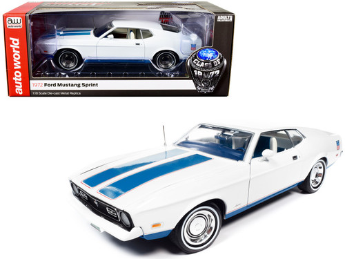1/18 Auto World 1972 Ford Mustang Sprint (White with Blue Stripes) "Class of 1972" "American Muscle" Series Diecast Car Model
