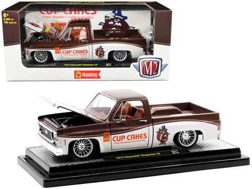 1974 Chevrolet Cheyenne 10 Pickup Truck "Cup Cakes" Dark Brown Metallic and Wimbledon White Limited Edition to 8350 pieces Worldwide 1/24 Diecast Model Car by M2 Machines