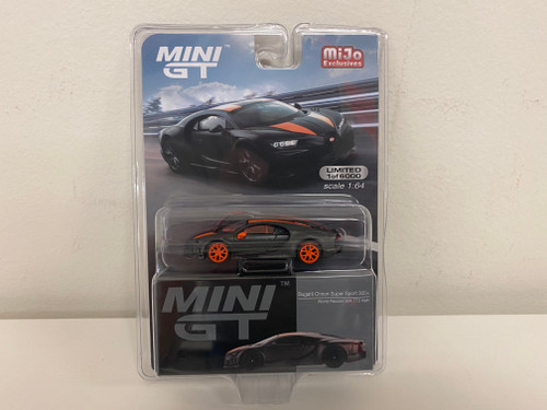 CHASE CAR 1/64 MINI GT Bugatti Chiron Super Sport 300+ World Record 304.773 mph (Black with Orange Wheels)