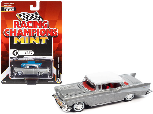 1957 Chevrolet Bel Air Hardtop Silver Metallic with White Top "Racing Champions Mint 2022" Release 2 Limited Edition to 8524 pieces Worldwide 1/64 Diecast Model Car by Racing Champions