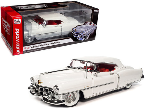 1/18 Auto World 1953 Cadillac Eldorado Soft Top (Alpine White with Red Interior) Diecast Car Model