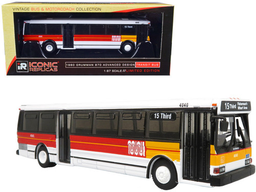 1980 Grumman 870 Advanced Design Transit Bus Muni San Francisco "15 Third Fisherman's Wharf Area" "Vintage Bus & Motorcoach Collection" 1/87 Diecast Model by Iconic Replicas