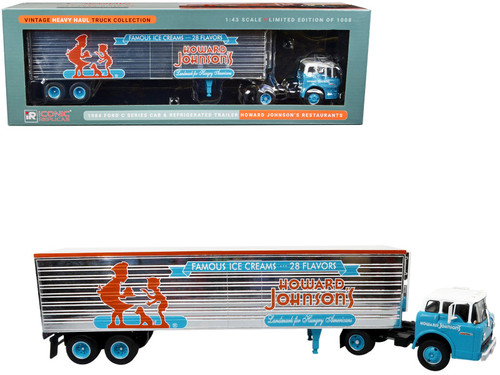 1984 Ford C Series Cab and Refrigerated Trailer "Howard Johnson's Famous Ice Creams" Blue with White Top Limited Edition to 1008 pieces Worldwide "Vintage Heavy Haul Truck Collection" 1/43 Diecast Model by Iconic Replicas