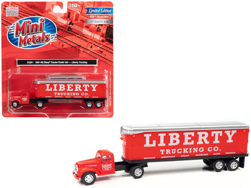 1941-1946 Chevrolet Truck and Trailer Set "Liberty Trucking Co." Red 1/87 (HO) Scale Model by Classic Metal Works