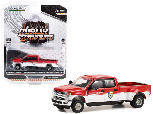 2019 Ford F-350 Dually Pickup Truck "Houston Fire Department Public Affairs Houston Texas" Red and White "Dually Drivers" Series 11 1/64 Diecast Model Car by Greenlight