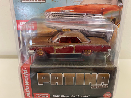 CHASE CAR 1/64 Auto World 1962 Chevrolet Impala Hard Top (Patina Rust Red) Diecast Car Model