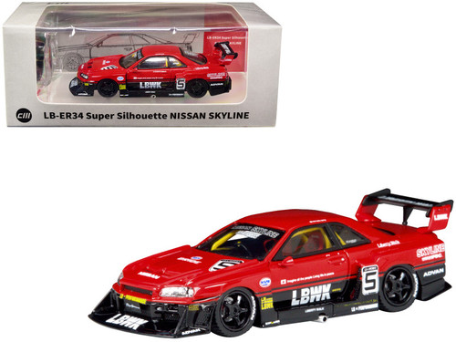 Nissan Skyline LB-ER34 Super Silhouette #5 RHD (Right Hand Drive) "Liberty Walk" Red and Black with Extra Wheels 1/64 Diecast Model Car by CM Models