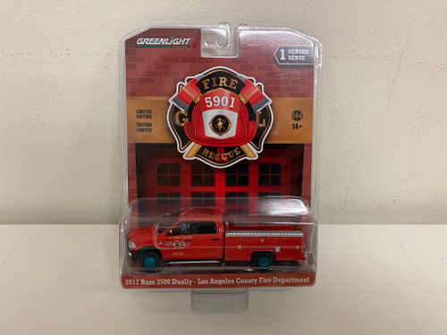CHASE CAR 2017 Ram 3500 Dually Service Truck Red "Los Angeles County Fire Department" (California) "Fire & Rescue" Series 1 1/64 Diecast Model Car by Greenlight