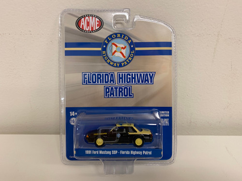CHASE CAR 1/64 ACME 1991 Ford Mustang SSP Florida Highway Patrol Diecast Car Model
