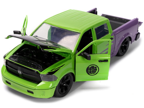 1/24 Jada 2014 Dodge RAM 1500 Pickup Truck Green and Purple and Hulk Diecast Figure Diecast Car Model