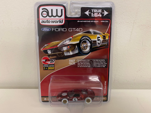 CHASE CAR 1/64 Auto World 1966 Ford GT40 RHD (Right Hand Drive) #5 Red with Graphics Limited Edition Diecast Car Model