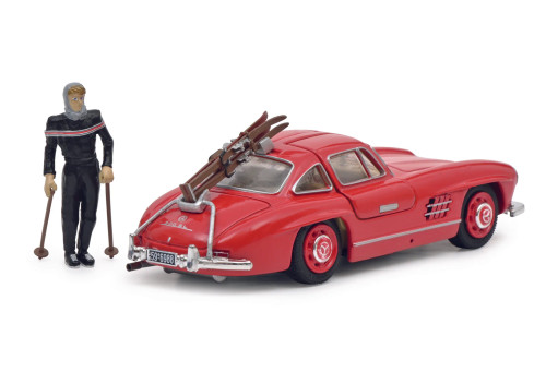 1/43 Schuco Mercedes-Benz 300 SL Diecast Car Model with Ski Figure