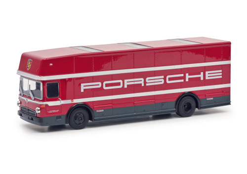 1/87 Schuco Mercedes-Benz O 317 Race Car Transporter Porsche Motorsport (Red) Diecast Car Model