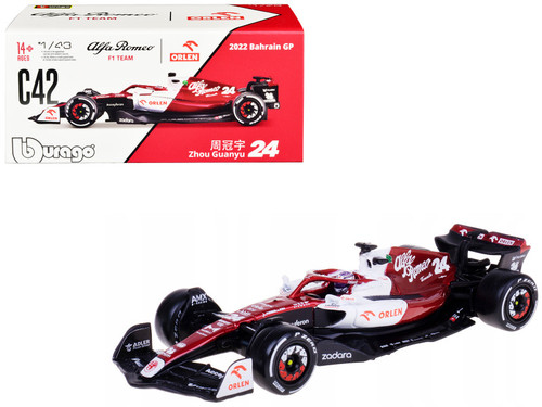 1/43 BBurago 2022 Formula 1 Zhou Guanyu Alfa Romeo C42 #24 Bahrain GP Car Model Elite Edition