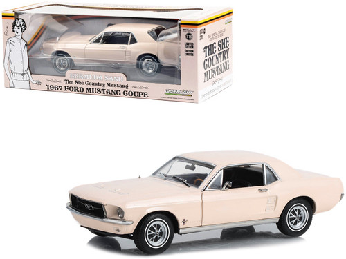 1/18 Greenlight 1967 Ford Mustang Coupe Bermuda Sand "She Country Special - Bill Goodro Ford Denver Colorado" Diecast Car Model