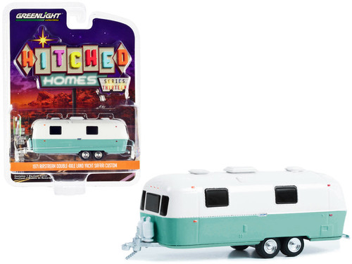 1971 Airstream Double-Axle Land Yacht Safari Custom White and Seafoam Green "Hitched Homes" Series 13 1/64 Diecast Model by Greenlight