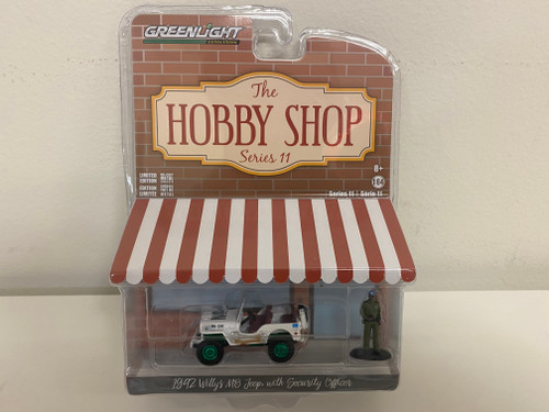 CHASE CAR 1942 Willys MB Jeep UN "United Nations" White and Security Officer Figurine "The Hobby Shop" Series 11 1/64 Diecast Model Car by Greenlight