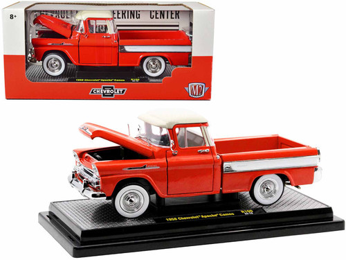 1958 Chevrolet Apache Cameo Pickup Truck Cardinal Red with Wimbledon White Top Limited Edition to 6550 pieces Worldwide 1/24 Diecast Model Car by M2 Machines