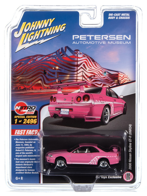 1/64 Johnny Lightning 2000 Nissan GTR (Pink) Petersen Museum