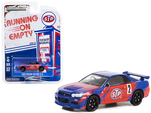 2002 Nissan Skyline GT-R (R34) #2 Blue with Red Graphics "STP" "Running on Empty" Series 15 1/64 Diecast Model Car by Greenlight