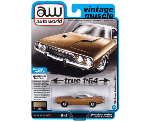 1/64 Auto World 1974 Dodge Challenger Rallye (Gold) Diecast Car Model