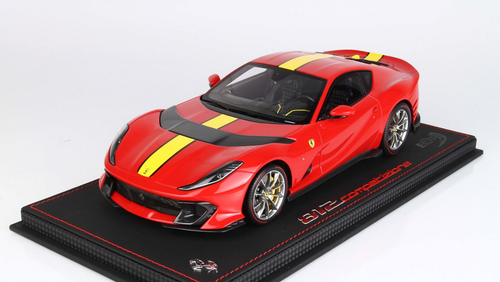 1/18 BBR 2021 Ferrari 812 Competizione (Rosso Corsa 322 Red with Yellow Stripe) Resin Car Model Limited 212 Pieces