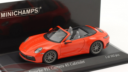 1/43 Minichamps Porsche 911 (992) Carrera 4S Convertible (Lava Orange) Car Model