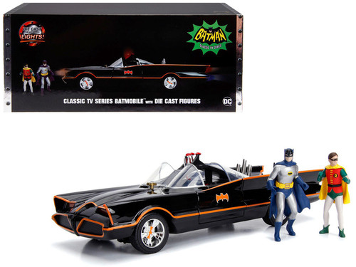 1/18 Jada Classic TV Series Batmobile with Working Lights & Diecast Batman and Robin Figures "80 Years of Batman" Car Model