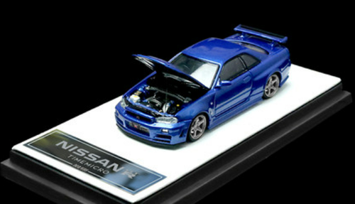 1/64 TimeMicro Nissan Skyline GT-R R34 (Blue) Diecast Car Model