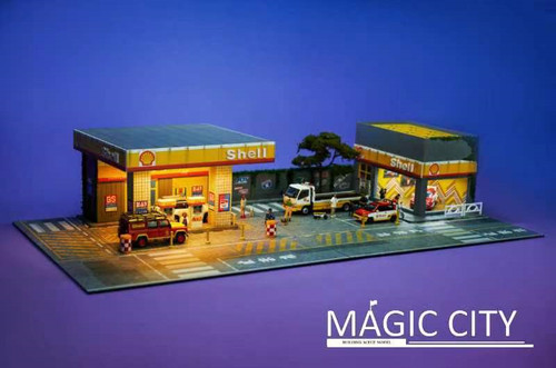 1/64 G-Fans Shell Gas Station Diorama with LED Lights (car models