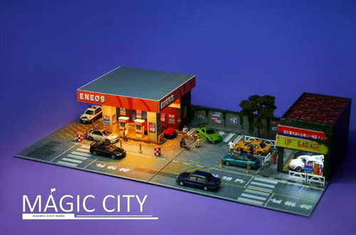 Magic City Martini Theme Gas Station & Showroom Diorama with