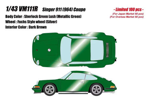 1/43 Make Up Porsche Singer 911 (964) Coupe (Sherlock Green Lush with Silver Fuchs Style Wheel) Resin Car Model Limited 100 Pieces