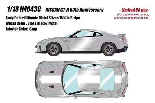 1/18 Make Up Nissan Skyline GT-R GTR R35 50th Anniversary (Ultimate Metal Silver with Gloss Black Wheels) Resin Car Model Limited 50 Pieces