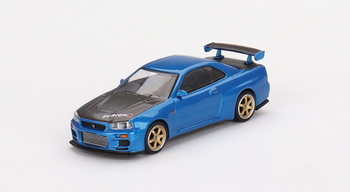 Mini GT 1:64 Nissan Skyline GT-R (R34) V-Spec Alloy Model Car Gulf Blue  #341 RHD 