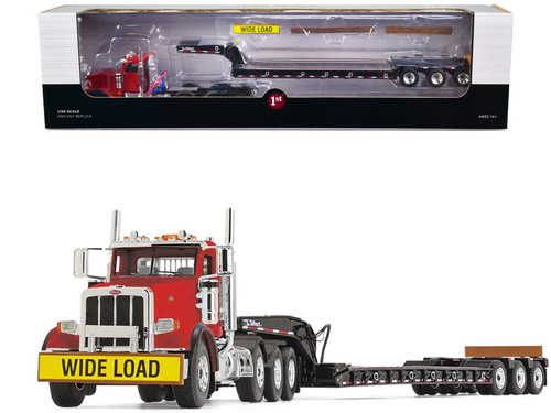 Peterbilt 367 Day Cab Cola Red and Talbert 55SA Tri-Axle Lowboy Trailer Black 1/50 Diecast Model by First Gear