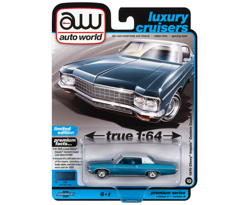1/64 Auto World 1970 Chevrolet Impala Custom Coupe (Astro Blue Poly) Diecast Car Model