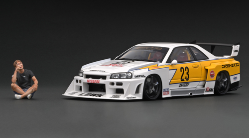 1/18 Ignition Model Nissan LB-ER34 Super Silhouette SKYLINE White/Yellow With Mr. Kato