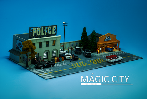1/64 Magic City US Police Station & Michelin Car care Center Diorama (car models & figures NOT included)