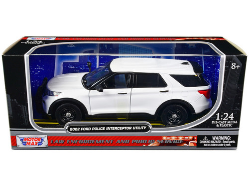 2022 Ford Explorer Police Interceptor Utility Unmarked Slick-Top White 1/24 Diecast Model Car by Motormax
