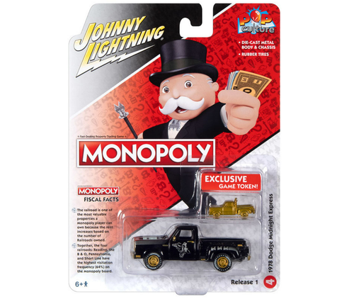 1/64 Johnny Lightning Monopoly 1978 Dodge Midnight Express with Exclusive Game Token Diecast Car Model