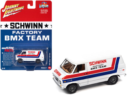 1976 Chevrolet G20 Van White with Stripes Schwinn Factory BMX Team Pop  Culture 2023 Release 1 1/64 Diecast Model Car by Johnny Lightning 